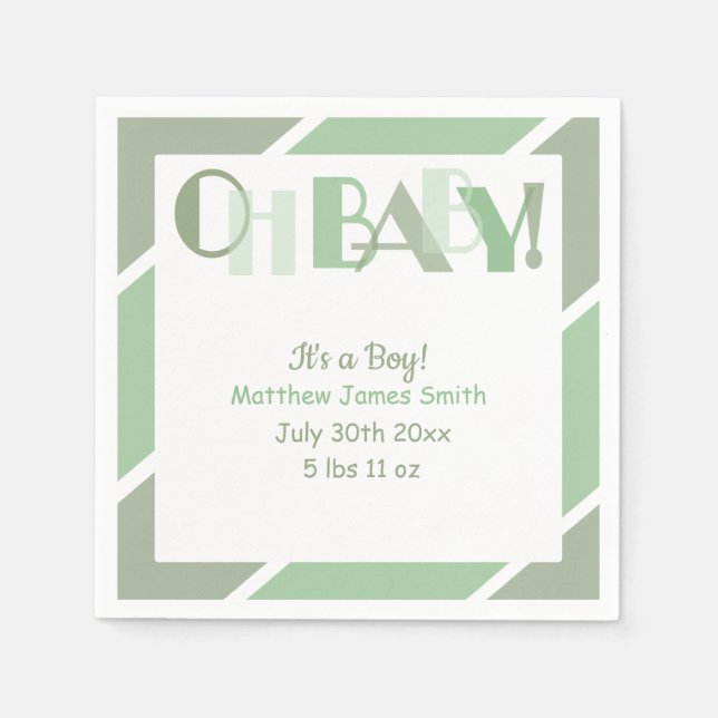 Oh Baby Typography Green Modern Baby Shower Napkins (Front)