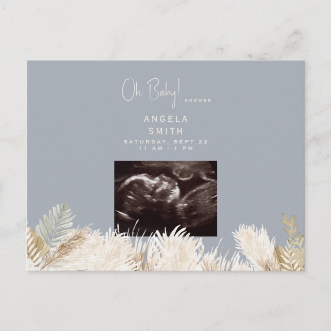 Oh Baby Ultrasound Dusty Blue Baby Shower  Postcard (Front)