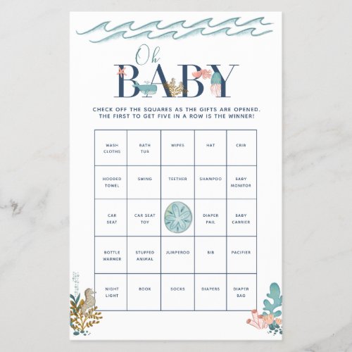 Oh Baby Under the Sea Baby Shower Bingo Game Flyer