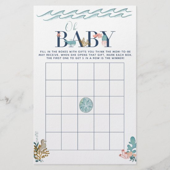 Oh Baby Under the Sea Baby Shower Bingo Game Flyer