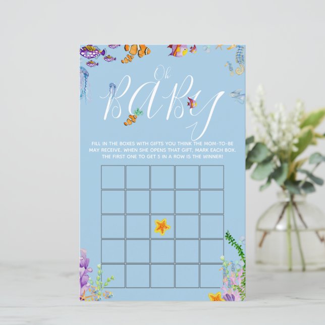 Oh Baby Under the Sea Baby Shower Bingo Game Flyer (Standing Front)