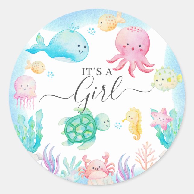 Oh Baby Under The Sea Baby Shower Classic Round Sticker (Front)