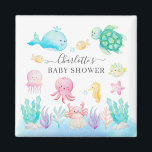 Oh Baby Under The Sea Baby Shower Magnet<br><div class="desc">Adorable under the sea baby design featuring a pink octopus,  whale,  sea turtle,  jelly fish,  crab,  sea horse,  and fish set on a white background.. Perfect for your summer theme ocean shower for a baby girl.</div>