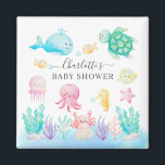 Oh Baby Under The Sea Baby Shower Magnet<br><div class="desc">Adorable under the sea baby design featuring a pink octopus,  whale,  sea turtle,  jelly fish,  crab,  sea horse,  and fish set on a white background.. Perfect for your summer theme ocean shower for a baby girl.</div>