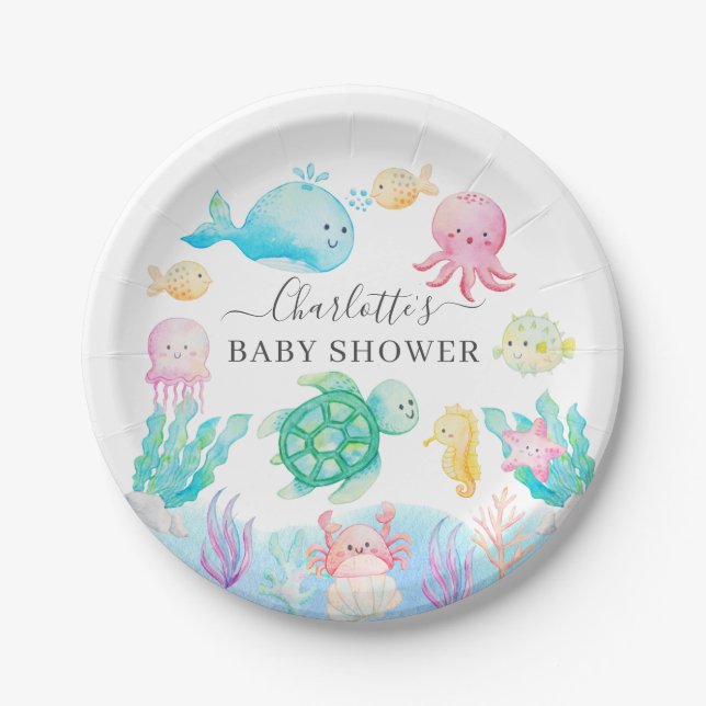 Oh Baby Under The Sea Baby Shower Paper Plates (Front)