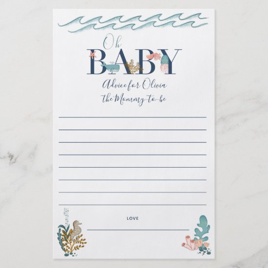 Oh Baby Under the Sea Baby Shower Parent Advice Flyer