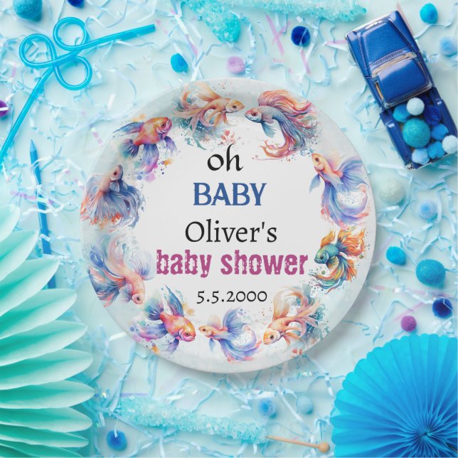 oh baby under the sea fishes baby shower paper plates (Party)