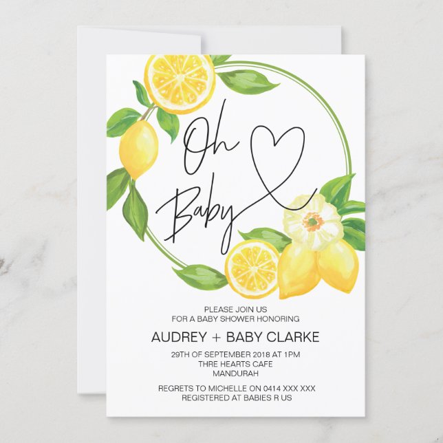 Oh Baby Unisex Baby Shower Spring Lemon Invitation (Front)