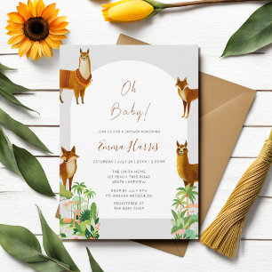 Oh Baby Vintage Desert Lama Coyoute Baby Shower Invitation