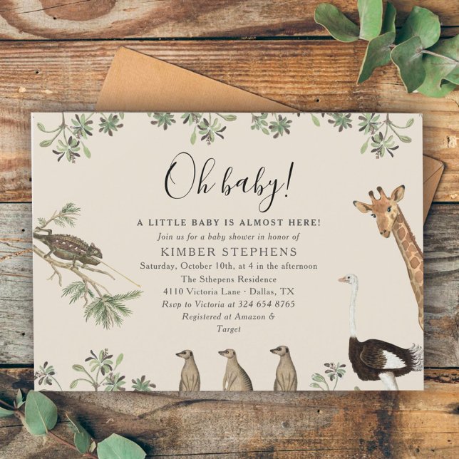 Oh Baby Vintage Safari Animal Baby Shower Invitation (Creator Uploaded)