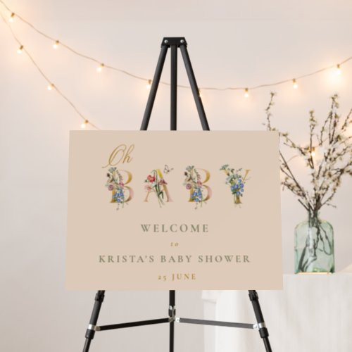 Oh Baby Vintage Wildflower Baby Shower Welcome Foam Board