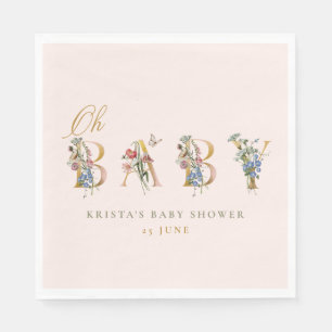 Oh Baby Vintage Wildflower Blush Baby Shower Napkins