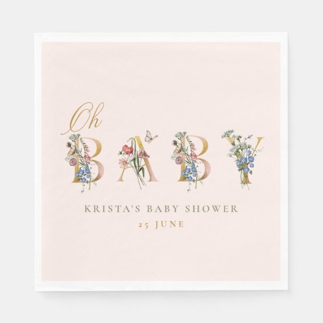 Oh Baby Vintage Wildflower Blush Baby Shower Napkins (Front)