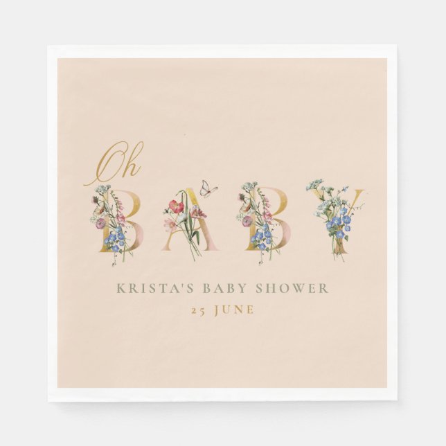 Oh Baby Vintage Wildflower Neutral Baby Shower Napkins (Front)