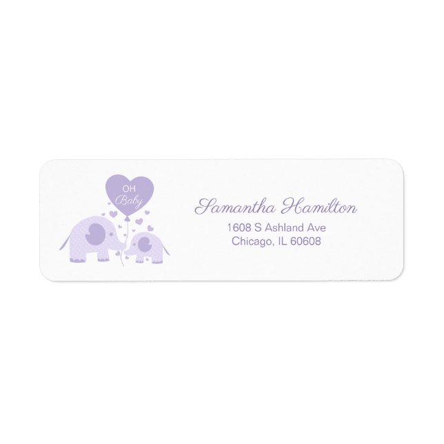 Oh Baby Violet Cute Elephant Baby Shower Label (Front)