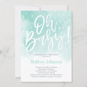 Oh Baby Watercolor Baby Shower Invitation Blue