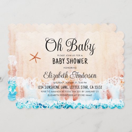 Oh Baby Watercolor Beach Baby Shower Invitation