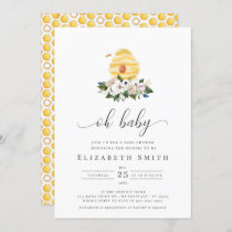 Oh Baby Watercolor Bee Yellow Floral Baby Shower Invitation
