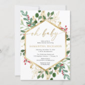 Oh Baby watercolor Christmas hollies baby shower Invitation (Front)