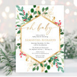 Oh Baby watercolor Christmas hollies baby shower Invitation<br><div class="desc">For more advanced customization of this design,  simply select the "Customize It" button above!</div>
