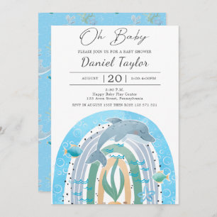 Oh baby Watercolor dolphin Baby Baby Shower Invitation