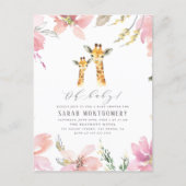 Oh Baby Watercolor Floral Giraffe Baby Shower Invitation Postcard (Front)