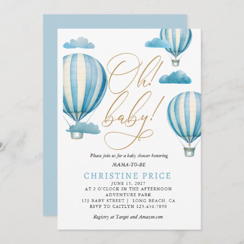 Oh Baby Watercolor Hot Air Balloons Baby Shower Invitation