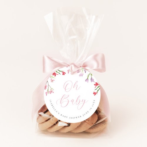 Oh Baby Watercolor Pink Girl Baby Shower Favor Tags