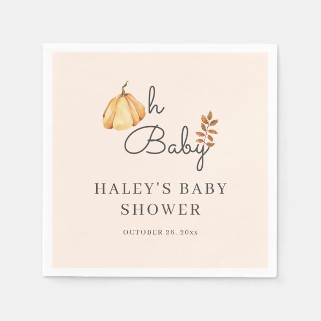 Oh Baby Watercolor Pumpkin Fall Rustic Baby Shower Napkins (Front)