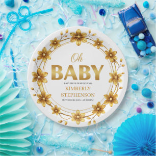 Oh Baby Watercolor Rose Gold Baby Shower Paper Plates