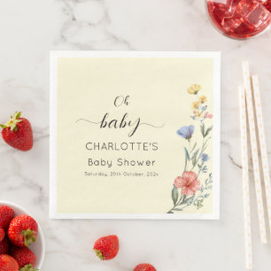 Oh Baby! Watercolor Wildflower Baby Shower Paper Dinner Napkins
