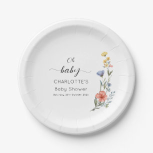 Oh Baby! Watercolor Wildflower Baby Shower Paper Plates