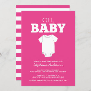 Oh Baby - Whimsical Tee Hot Pink Girl Shower Invitation
