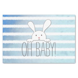 Oh Baby White Bunny Rabbit Blue Stripe