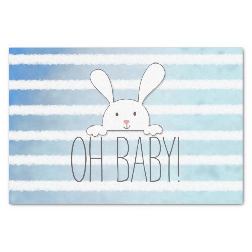 Oh Baby White Bunny Rabbit Blue Stripe Tissue Paper
