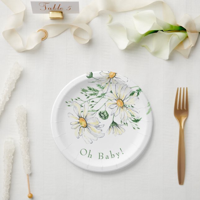 Oh Baby White Daisies Shower  Paper Plates (Wedding)