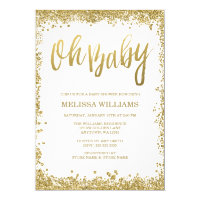Oh Baby White Gold Glitter Baby Shower Card