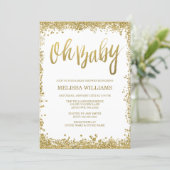 Oh Baby White Gold Glitter Baby Shower Invitation (Standing Front)