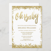 Oh Baby White Gold Glitter Baby Shower Invitation (Front/Back)