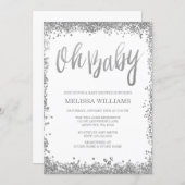Oh Baby White Silver Glitter Baby Shower Invitation (Front/Back)