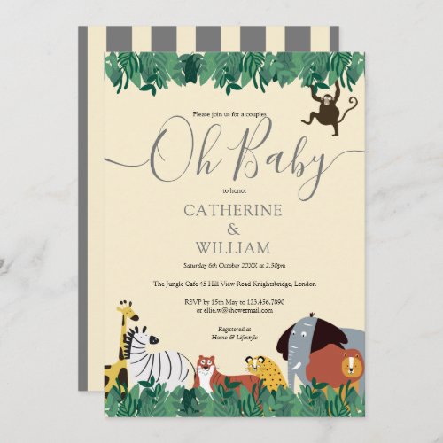 Oh Baby Wild Safari Animals Couples Baby Shower Invitation