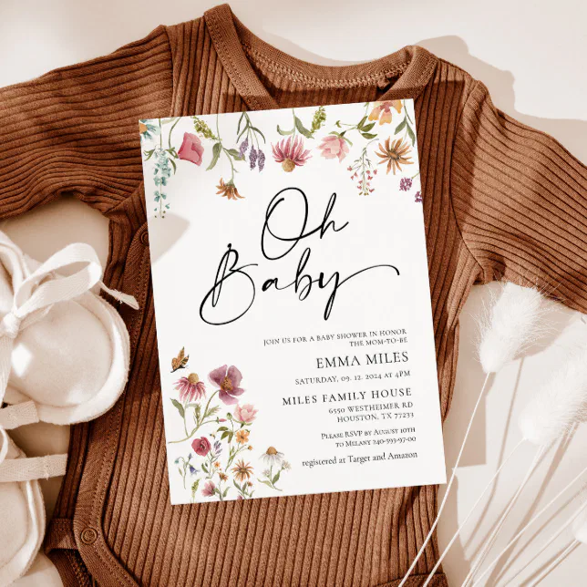 Oh Baby Wildflower Theme Baby Shower Invitation | Zazzle