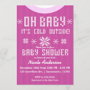 OH BABY Winter Baby Shower Knit Sweater Pink Invitation