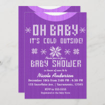 OH BABY Winter Baby Shower Knit Sweater Purple Invitation