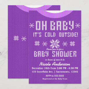 OH BABY Winter Baby Shower Knit Sweater Purple Invitation