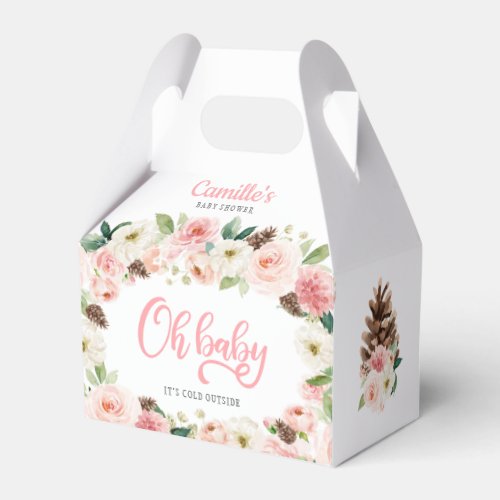 Oh Baby Winter Blush Pink Floral Baby Shower Favor Boxes