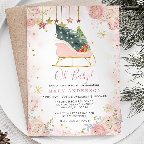 Oh Baby Winter Christmas Sleigh Baby Shower  Invitation