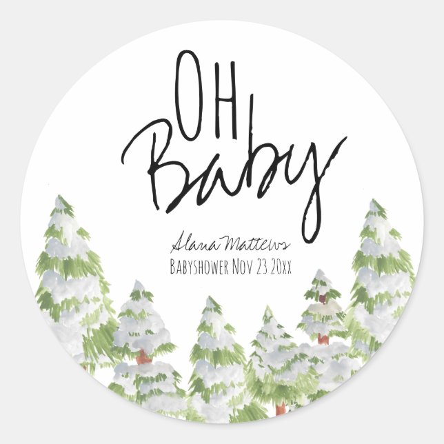 Oh baby winter forest babyshower favor sticker (Front)
