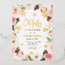 Oh Baby Winter Girl Baby Shower Foil Invitation