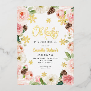 Oh Baby Winter Girl Baby Shower Foil Invitation